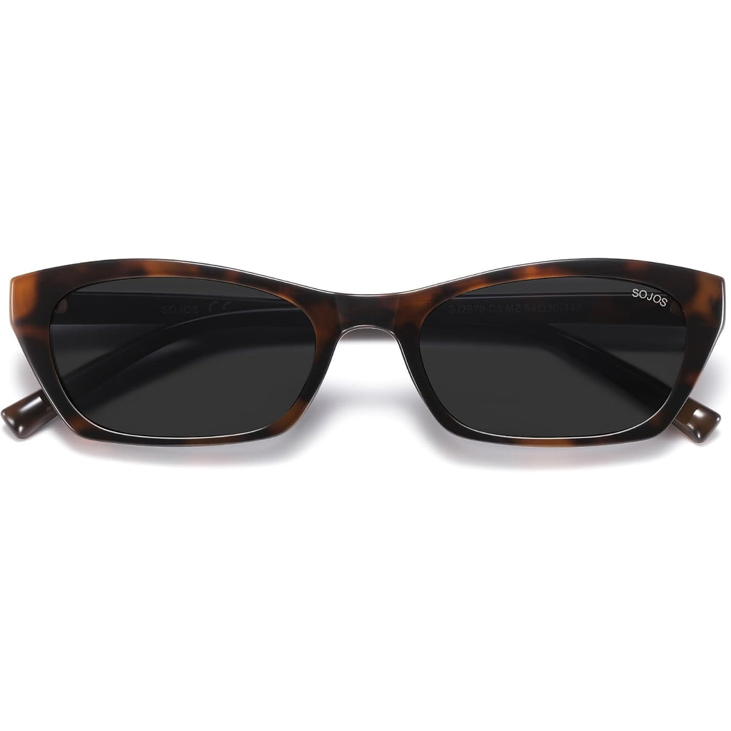 SOJOS Trendy Cat Eye Polarized Sunglasses for Women Men, Lightweight Retro 90s Y2K Small Thin Rectangle Sunnies SJ2670 Dark Tortoise/Grey