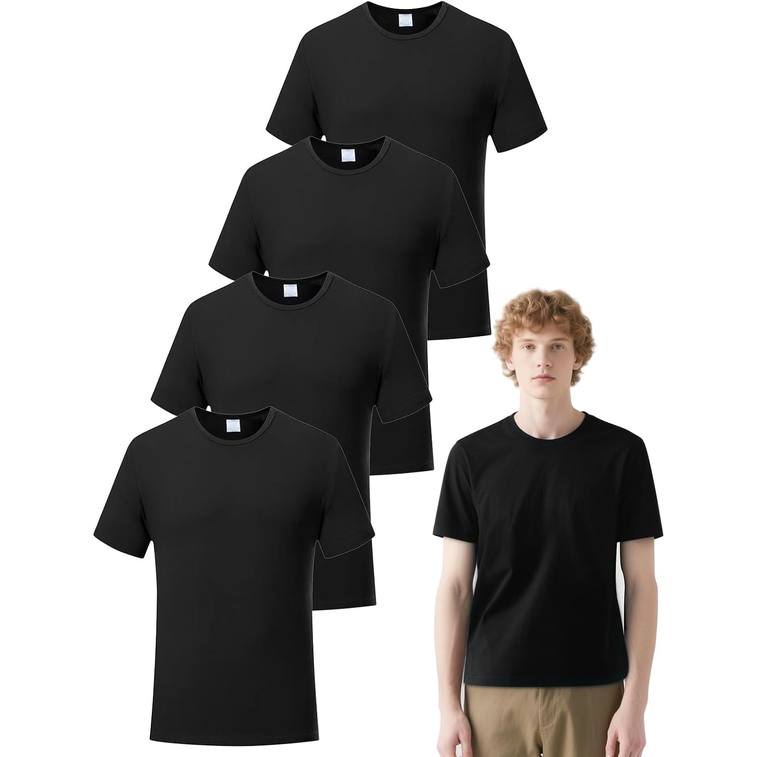 Okba 5 Pcs Black T Shirts Available For Men And Women Adult Round Neck Polyester Blank Tshirts Short Sleeve