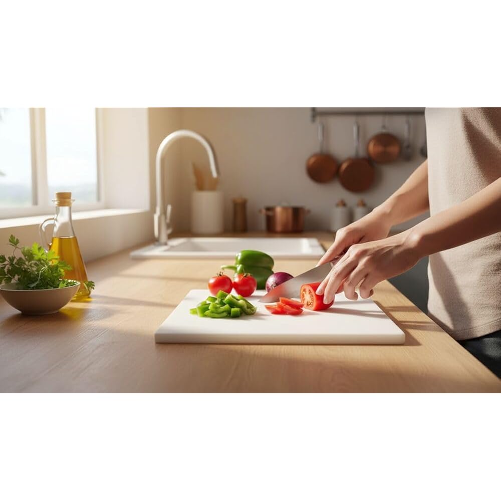 Farberware Large Cutting Board, Dishwasher- Safe Plastic Chopping Board For Kitchen With Easy Grip Handle, 11In By 14In, White