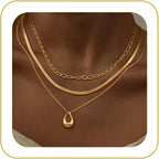 NECOCY Layered Gold Necklaces for Women, Trendy 14k Gold/Silver Plated Pendant Necklace Stack Simple Herringbone Chain Choker Set Gold Jewelry Gifts