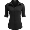 Hotouch Women'S Basic Button Down Shirts 3/4 Sleeve Stretch Button Up Dress Shirt Slim Fit Waitress Work Shirts