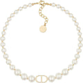 18K gold plated copper pearl necklace, with luxurious letter design and rectangular three-dimensional pendant, double-layered stacked straps highlighting the fashionable charm of women's jewelry