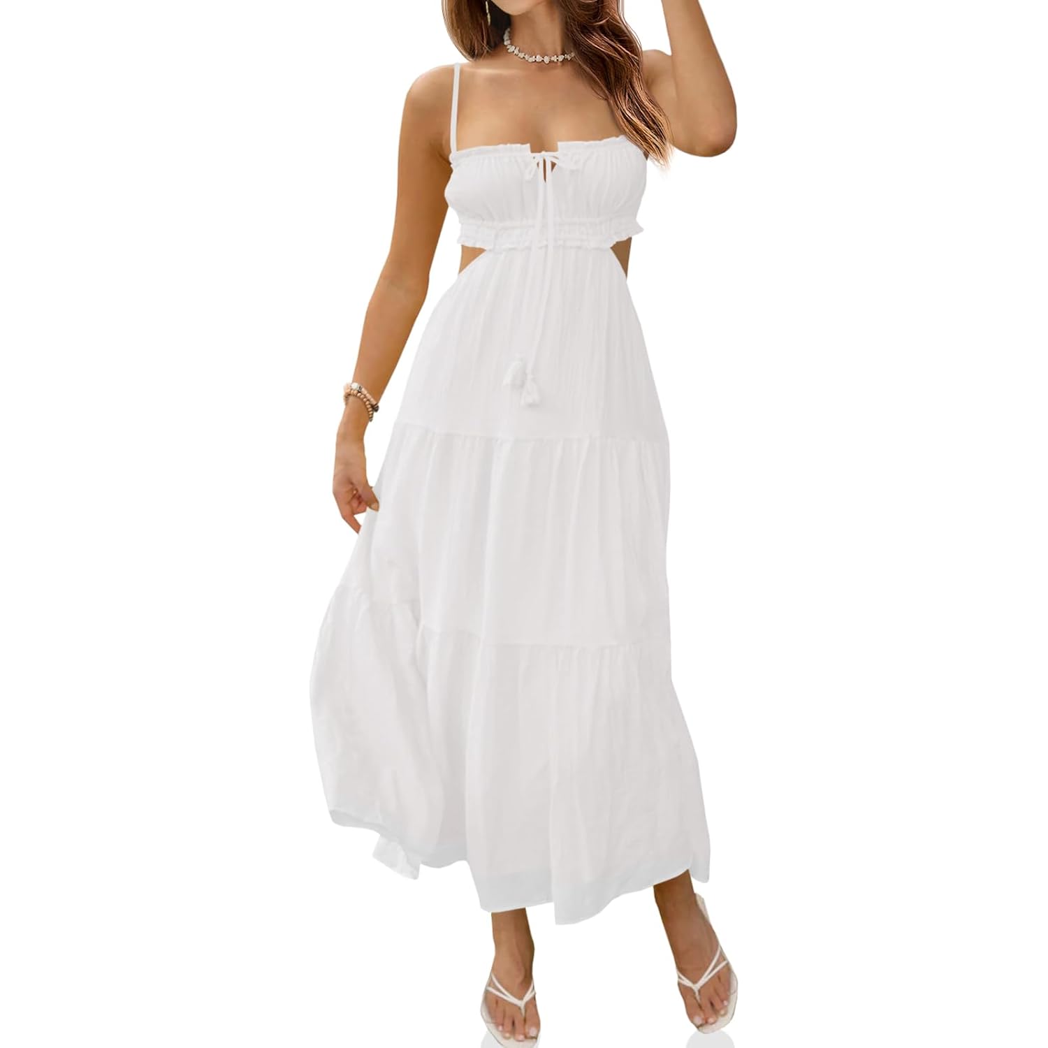 Fisoew Women'S Spaghetti Strap Maxi Dress Summer Sleeveless Side Cut Out Dress Casual Boho Backless Flowy Long Dresses