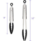 2 Pack Black Kitchen Tongs, Premium Silicone Bpa Free Non-Stick Stainless Steel Bbq Cooking Grilling Locking Food Tongs, 9-Inch & 12-Inch