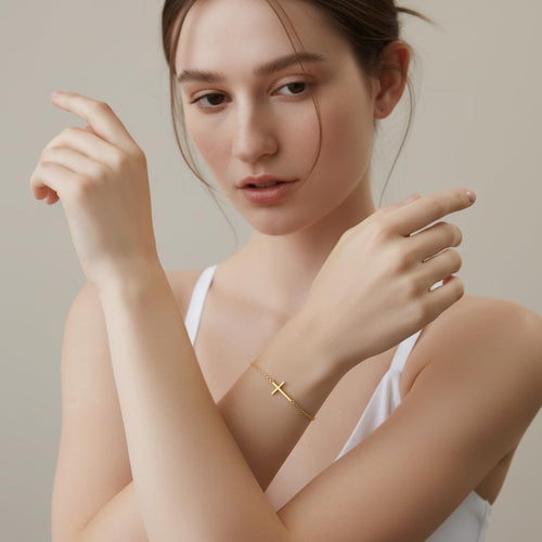 14K Gold Bracelets for Women Gold Bracelet for Womens Reliable Dainty Cross Bracelet for Womens Thin Charm Trendy Cross Bracelets for Women
