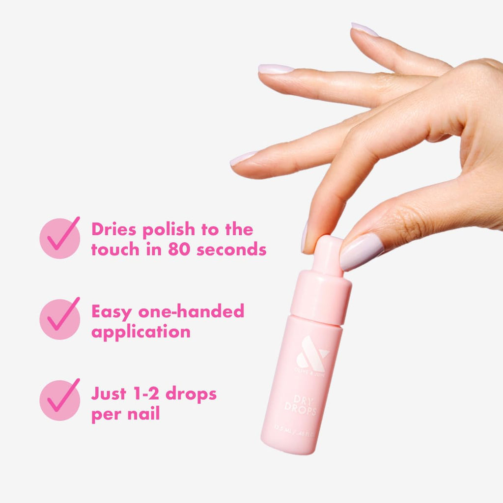 Olive & June Dry Drops | Quick Drying Polish Drops with Jojoba Oil | Touch-Dry in 80 Seconds | Easy One-Handed Application | Vegan & Cruelty-Free | Infused with Jojoba Oil