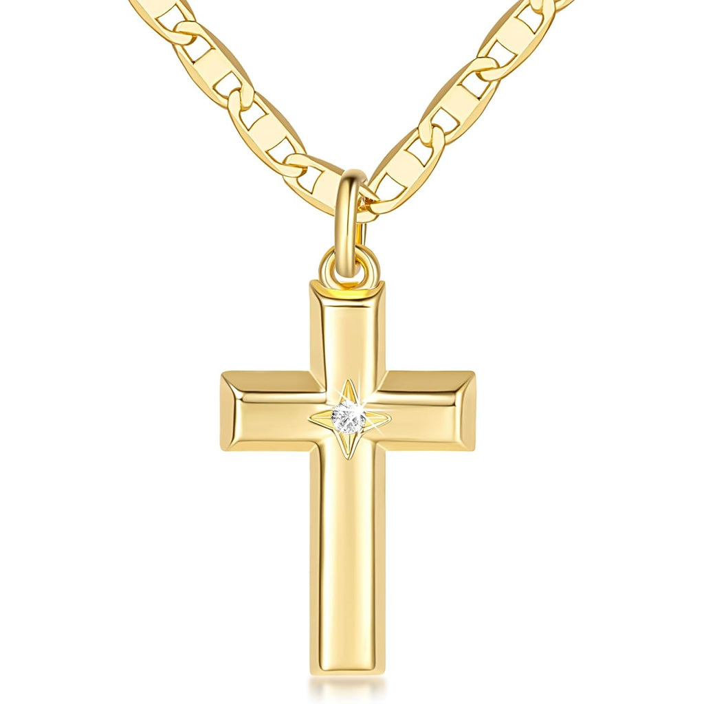 48cm 14k Gold Cross Necklace for Women Gold Necklace Cross Pendant Small Necklaces 48cm Chain with a CZ Stone