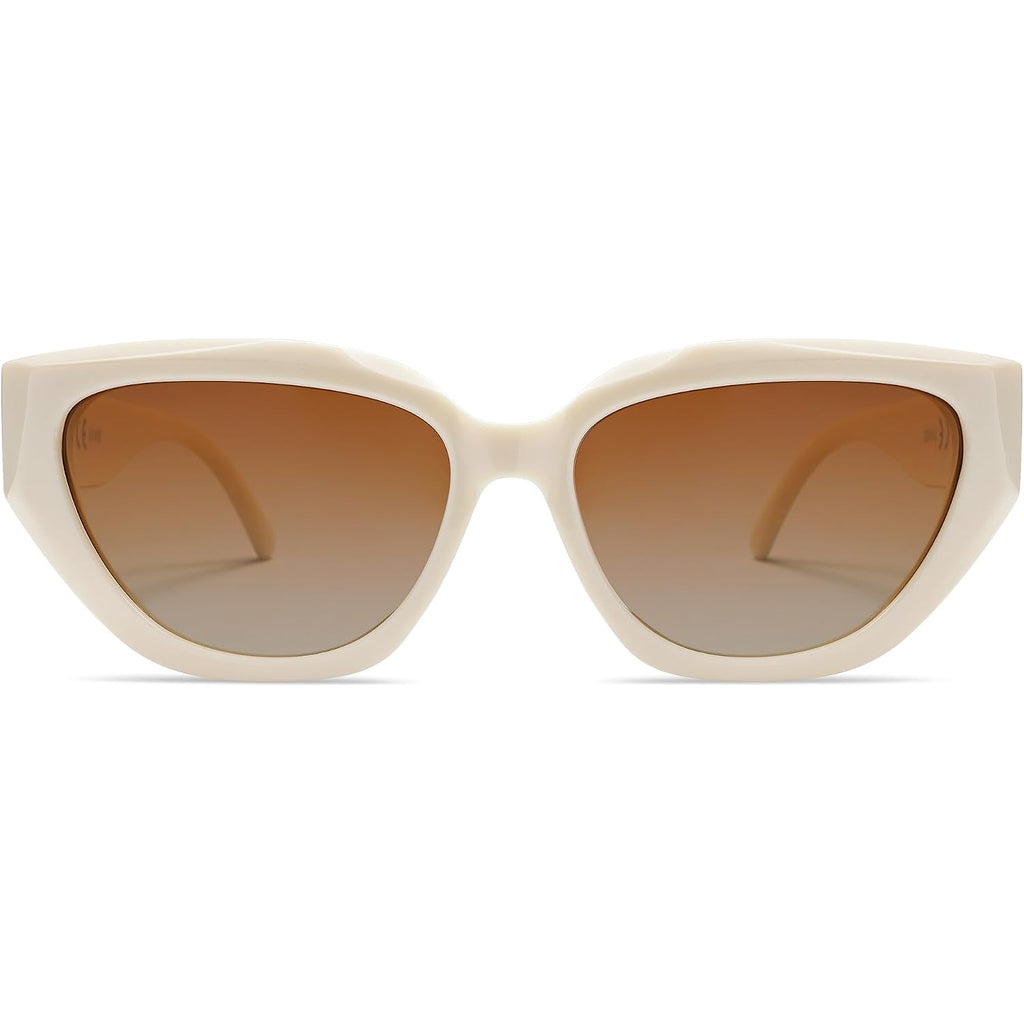 SOJOS Trendy Cute Cat Eye Polarized Sunglasses for Women Fashion Cateye Womens Sunnies SJ2237 Light Beige