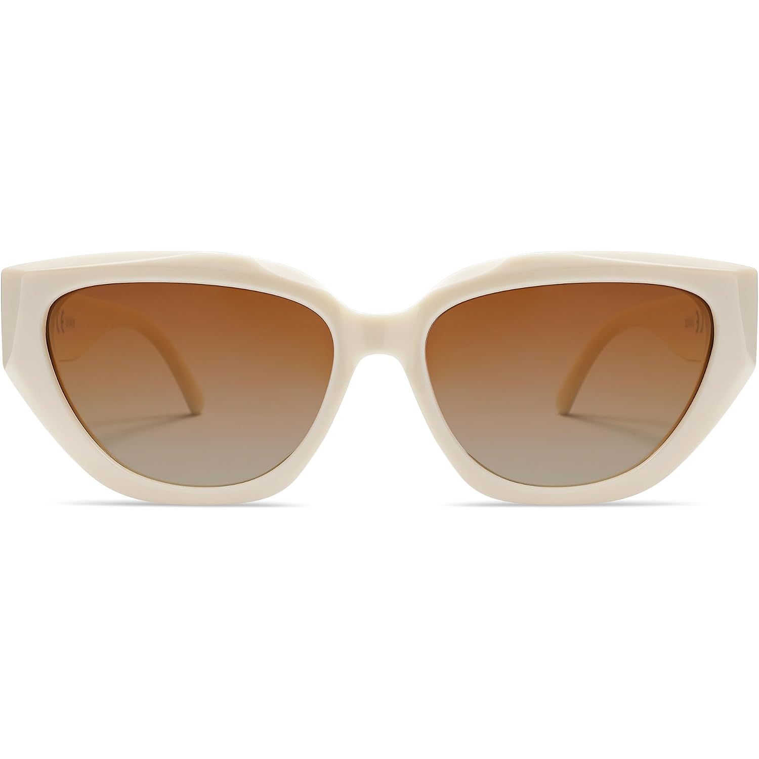 SOJOS Trendy Cute Cat Eye Polarized Sunglasses for Women Fashion Cateye Womens Sunnies SJ2237 Light Beige