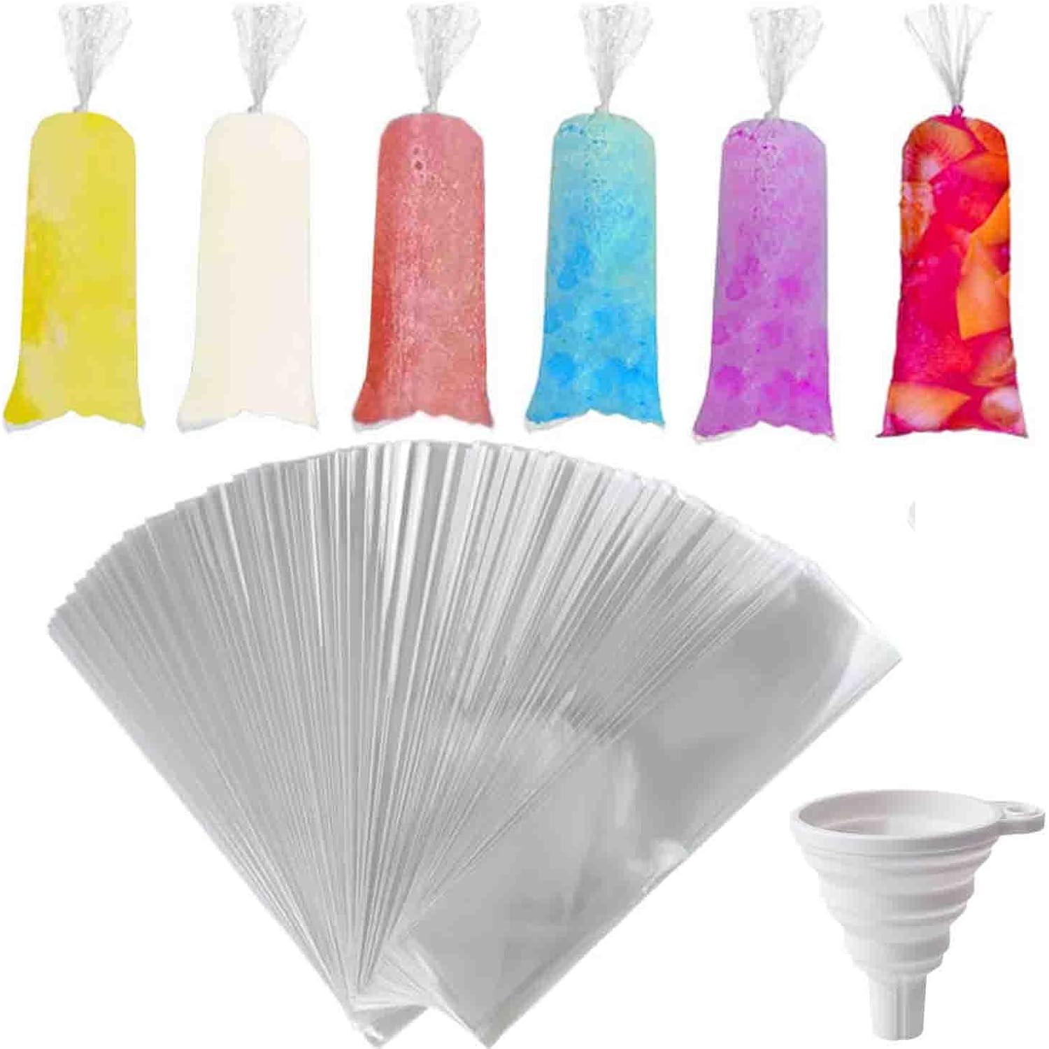 250 Pcs Disposable Ice Lolly Molds – Plastic Freeze Pop Bags With Silicone Funnel For Homemade Yogurt And Candy (3 X 12 Inch)