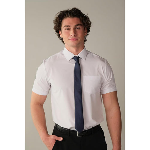 &Collar Mens Short Sleeve White Dress Shirt, 4-Way Stretch, Wrinkle Free