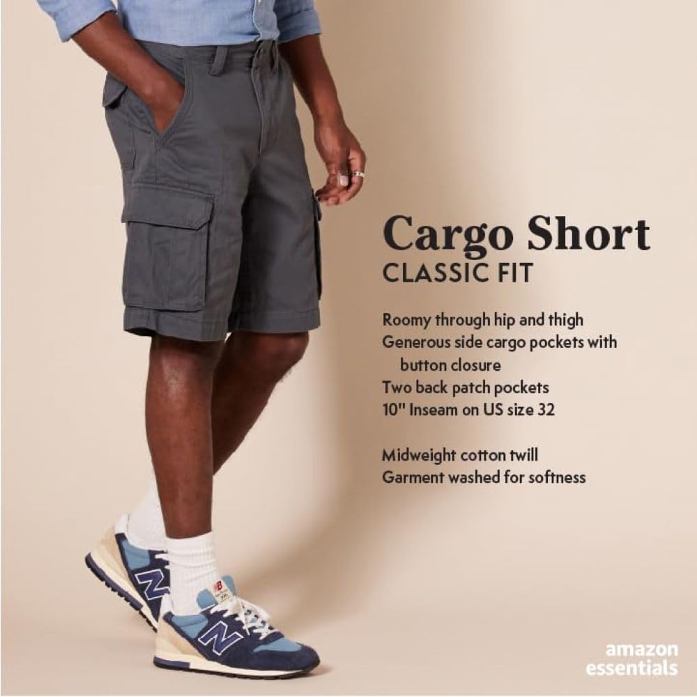 Amazon Essentials Men'S 10" Classic-Fit Cotton Cargo Shorts With Pockets, Zip Fly, Button Waist (Available In Big & Tall)