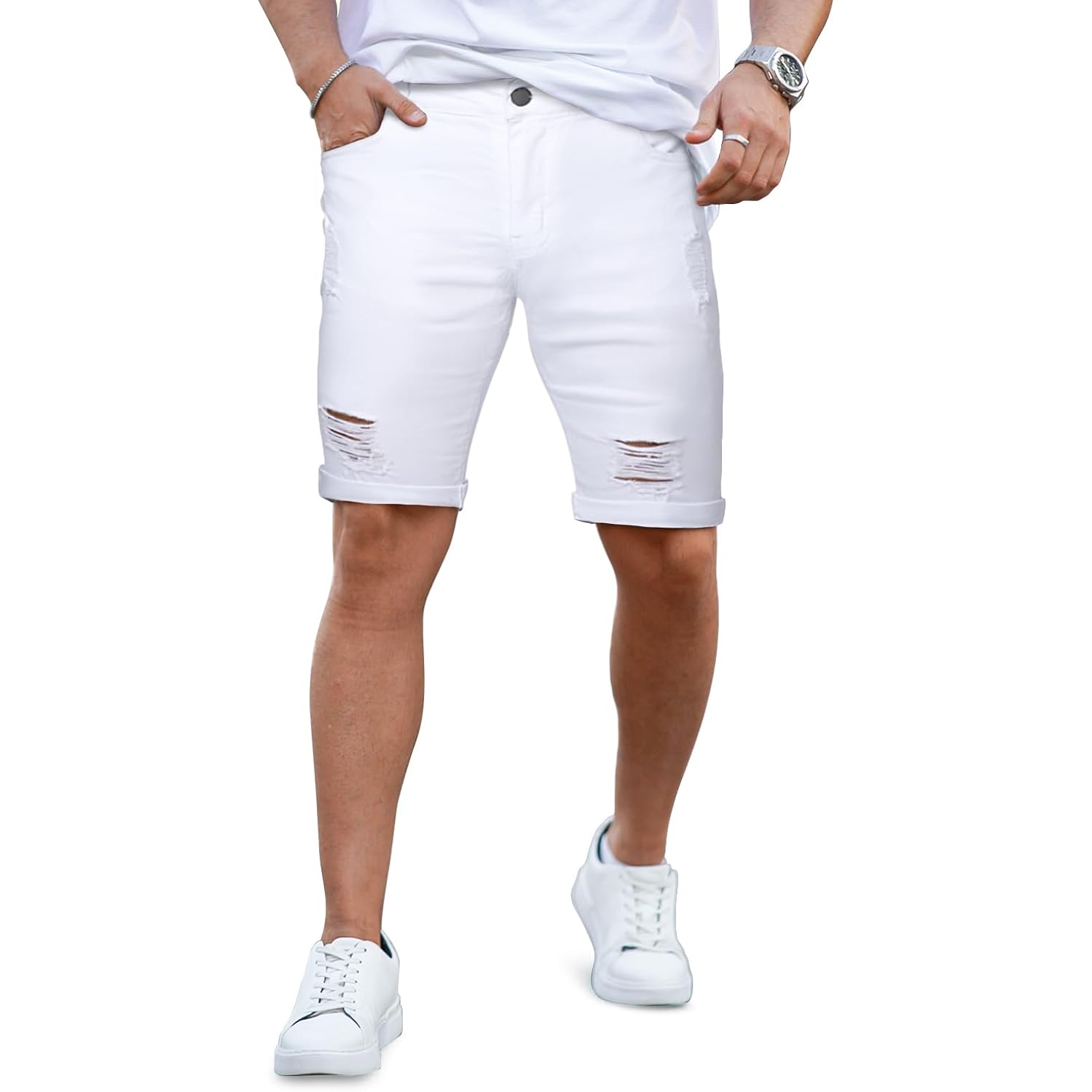 Gingtto Mens Jean Shorts Slim Fit Stretch Denim Shorts Men