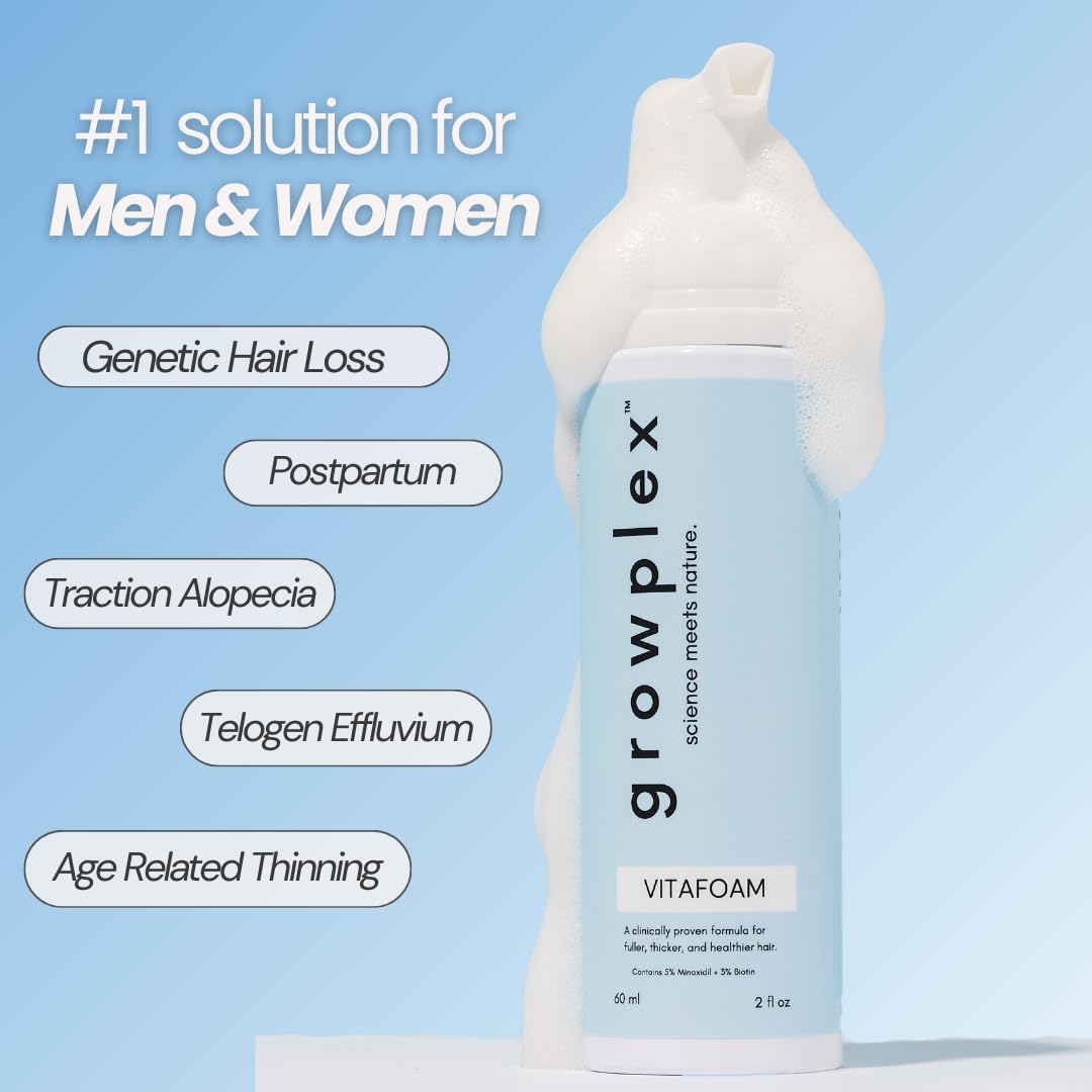 Vitafoam 5% Minoxidil Foam For Men & Women, Dht Blocking Minoxidil For Men Foam, Non-Greasy, Fast-Drying Formula For Hair Regrowth