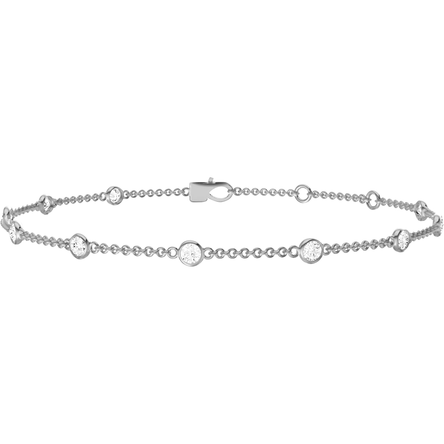 1/4 Carat to 4 Carat Round Lab Grown Diamond Station Bracelet | 14K Yellow or White Gold Ten Stone Bezel Set Bracelet Size 7" | E-F Color and VS1-VS2 Clarity