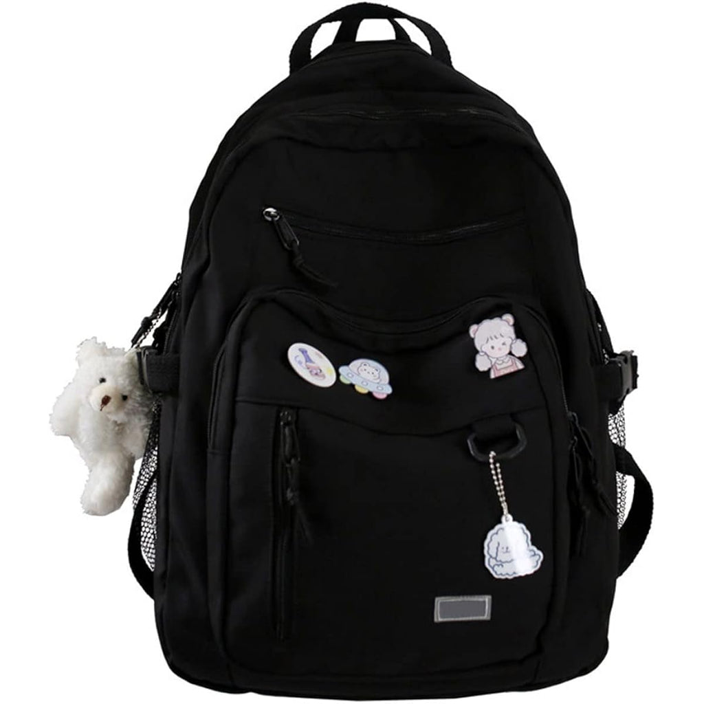 Gaxos Cute Aesthetic Backpack For School Middle Student Travel Pink Backpack Teens Girls Bear Pin Book Bags