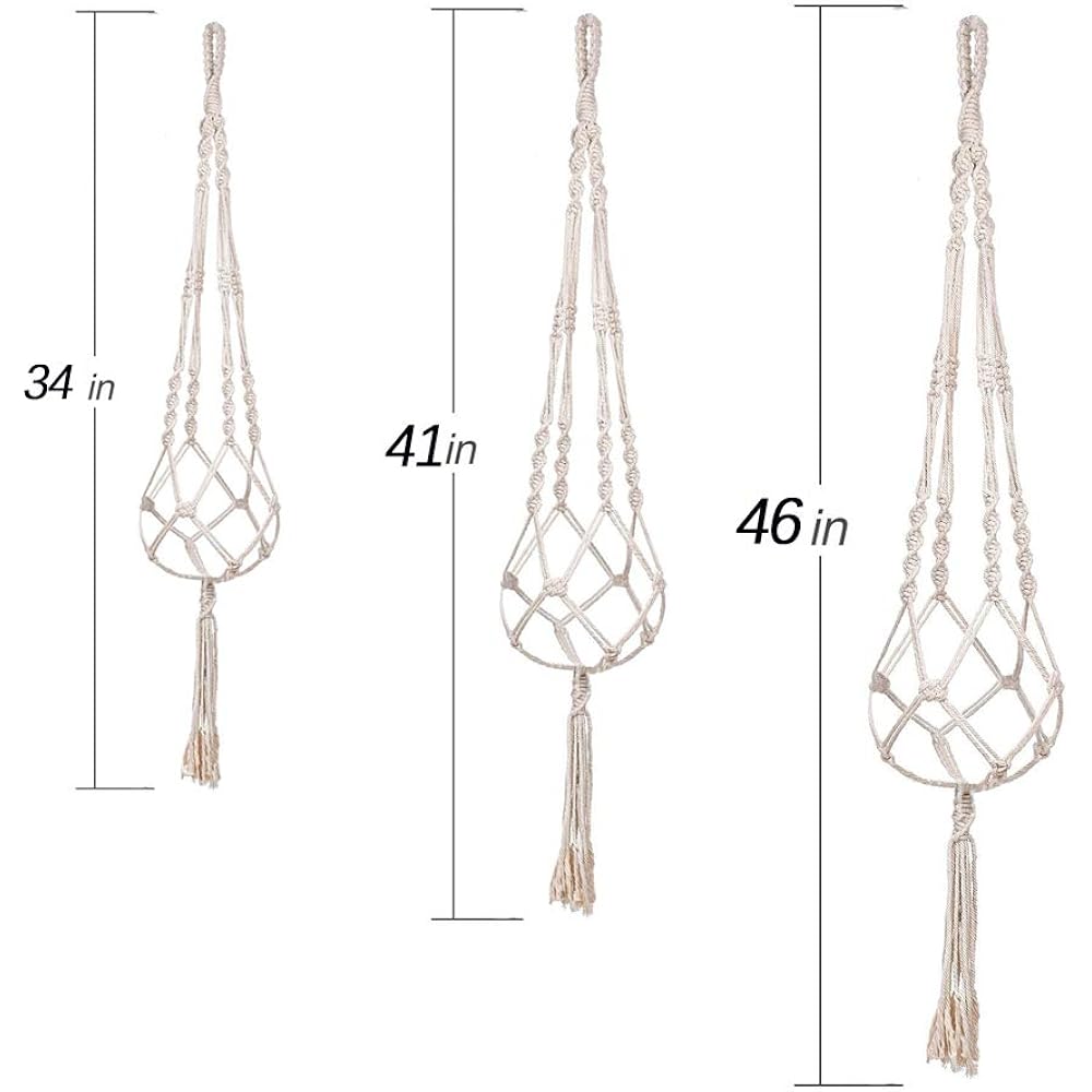 Mipon 3 Pack Macrame Plant Hangers, Hanging Planters For Indoor Plants | 3 Sizes (34"/41"/46") Handmade Cotton With Hooks, Boho Home Decor For Patio Balcony Living Room, Fits 5-10 Inch Pots
