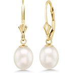 Gem Stone King 14K Gold 9MM Cultured Freshwater Pearl Dangle Earrings For Women | Leverback Gold Drop Earrings | Fine Jewelry Gifts for Women Her Mom Wife
