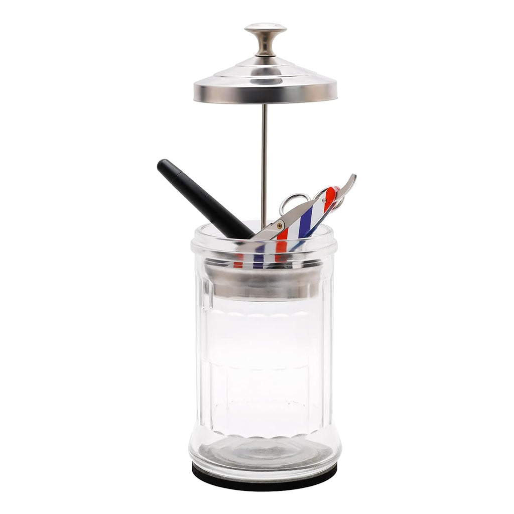 Disinfectant Jar, 33 Oz Midsize Disinfecting Glass Jar for Manicure & Spa Implements, Salon Barber Tools - 7.9"H x 3.8"W