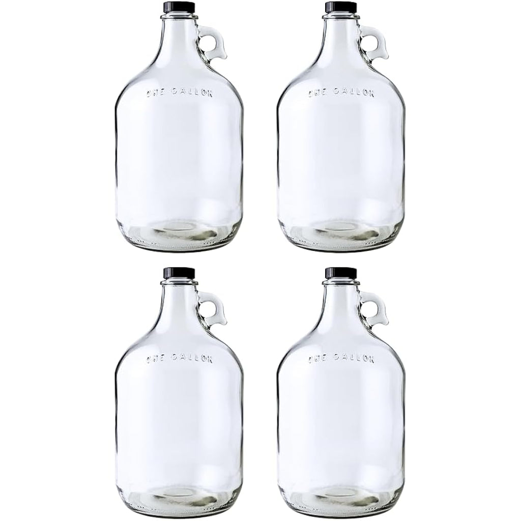 Fastrack 4-Pack 1 Gallon Glass Jug Set (128 oz) w/ Polyseal Caps | Multipurpose 1 Gallon Jug, & Detergent Dispenser for Laundry, Glass Jar for Liquids, Water & Juice