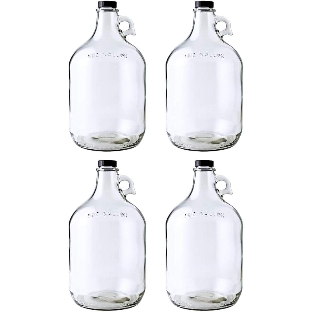 Fastrack 4-Pack 1 Gallon Glass Jug Set (128 oz) w/ Polyseal Caps | Multipurpose 1 Gallon Jug, & Detergent Dispenser for Laundry, Glass Jar for Liquids, Water & Juice
