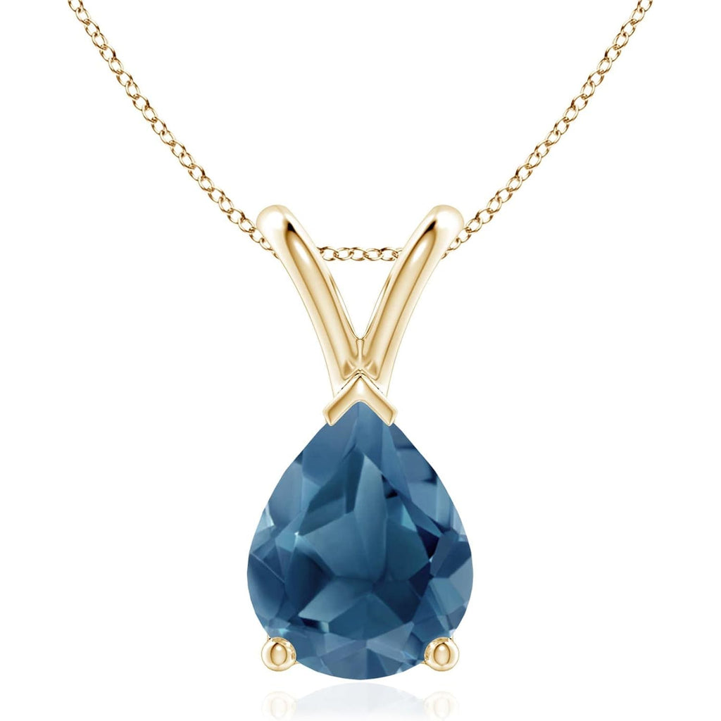 Angara Natural London Blue Topaz Solitaire Pendant for Women | Pear-Shaped London Blue Topaz Pendant in 14K Solid Gold/Silver/Platinum With 18" Chain | December Birthday, Gemstone Jewelry Gift