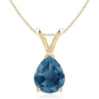 Angara Natural London Blue Topaz Solitaire Pendant for Women | Pear-Shaped London Blue Topaz Pendant in 14K Solid Gold/Silver/Platinum With 18" Chain | December Birthday, Gemstone Jewelry Gift