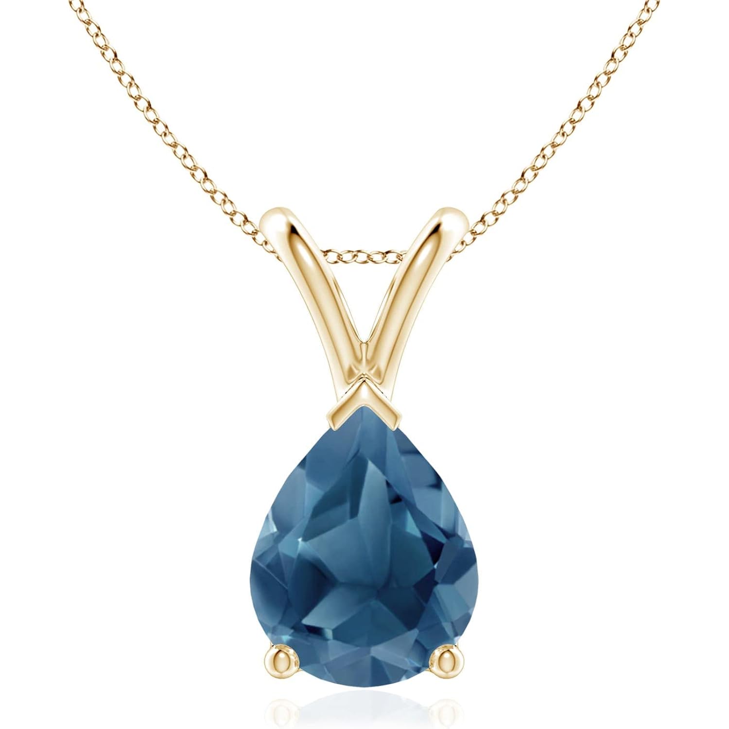 Angara Natural London Blue Topaz Solitaire Pendant for Women | Pear-Shaped London Blue Topaz Pendant in 14K Solid Gold/Silver/Platinum With 18" Chain | December Birthday, Gemstone Jewelry Gift