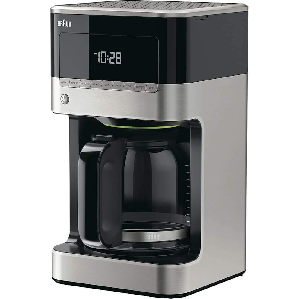 Braun Brewsense 12 Cup Drip Coffee Maker - Pause & Pour Mid Brew, Coffee Machine With 24-Hour Timer & Clock, Bold & Regular Strength, 1-4 Cup Functions, Self Clean, Auto Shutoff, Stainless Steel