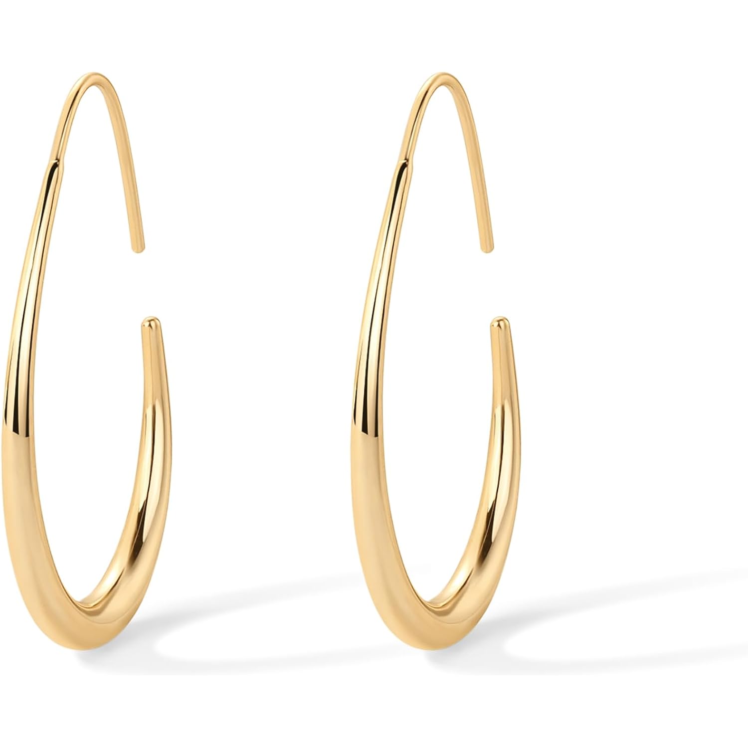 PAVOI 14K Gold Plated 925 Sterling Silver Post Lightweight Teardrop Hoop Earrings for Women | Large Oval Pull-Through Statement Earrings
