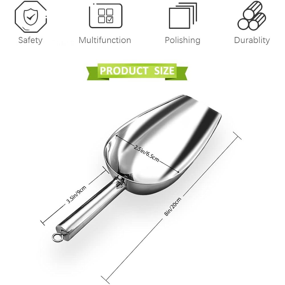 Metal Ice Scoop 6 Oz，Kitchen Ice Scooper for Ice Maker, Small Food Scoops for Bar Party Wedding Pet Dog Food, Stainless Steel Silver