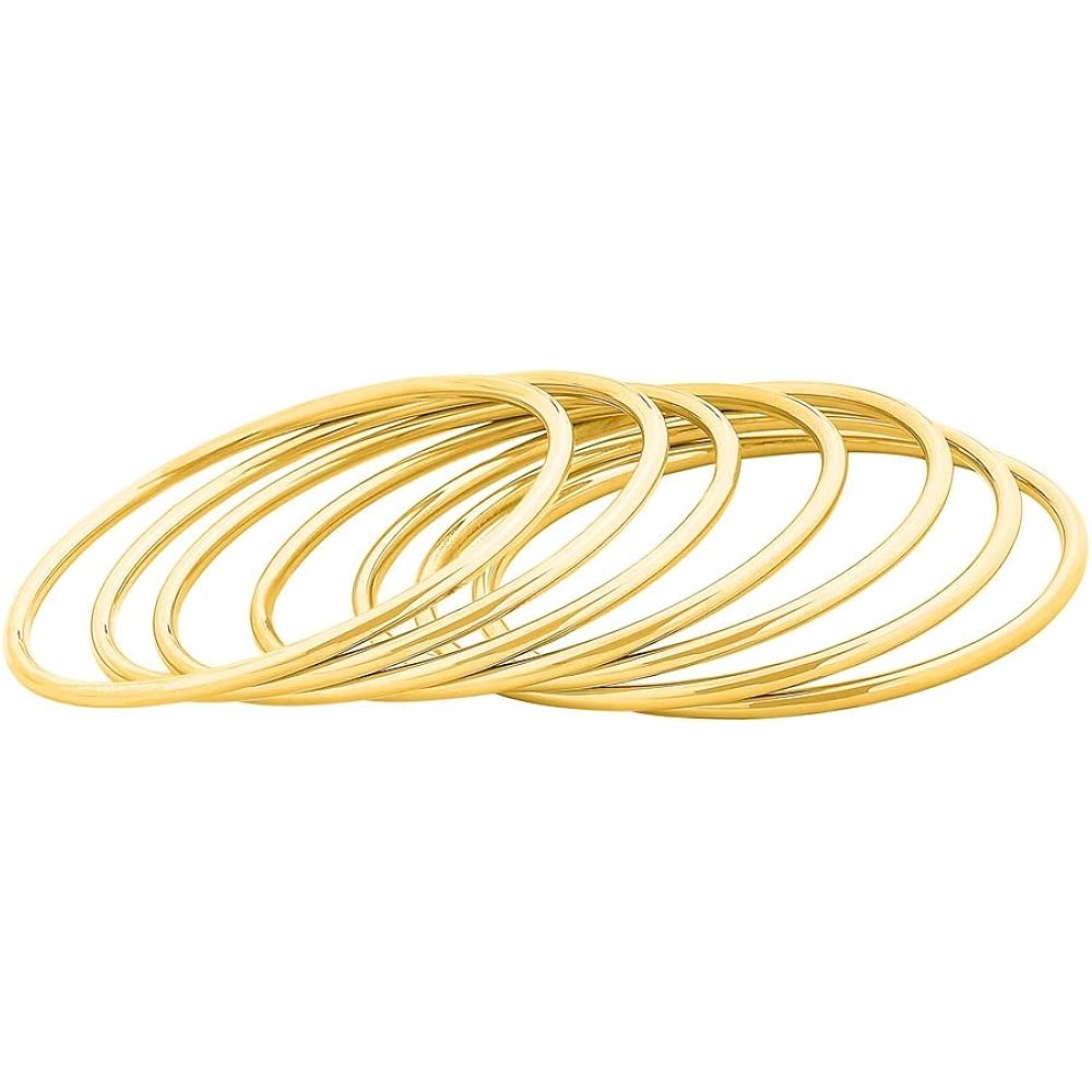 Glossy Thin Round Bangle Bracelet Set for Women, Set of 7