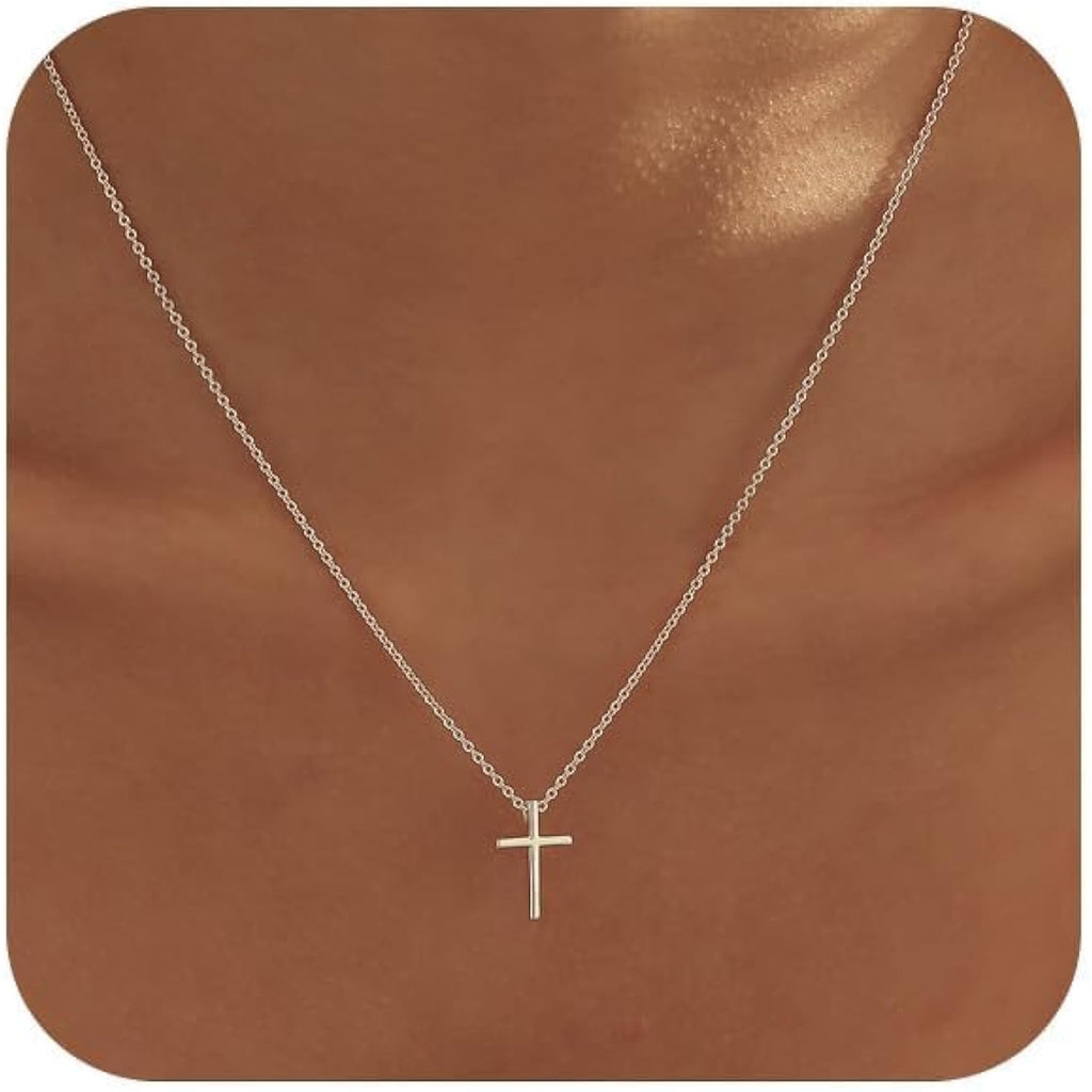 Cross Necklace for Women, Dainty 14K Gold Plated Cross Pendant Necklace Small Cross Choker Cute Gold Necklaces for Women Trendy Cute Baptism Religious Faith Jewelry Teen Gifts