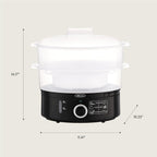 BELLA Two Tier Food Steamer with Stackable Baskets & Removable Base for Fast Simultaneous Cooking - Auto Shutoff & Boil Dry Protection, 7.4 QT, Black