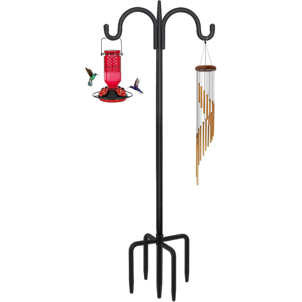 Heavy Duty Shepherds Hook 76" Double Hooks Adjustable (44/60/76") - Alloy Steel 5-Prong Base, 17Lb Capacity - Easy Assembly Bird Feeder Pole For Hanging Planters, Lanterns, Wind Chimes