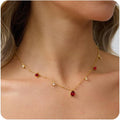 RLMOON Gold Necklaces for Women 14K Gold Plated CZ Diamond Choker Necklace Red Emerald Green Blue Black Teardrop Necklace for Wedding Bridesmaid Prom Trendy Gold Jewelry Gift