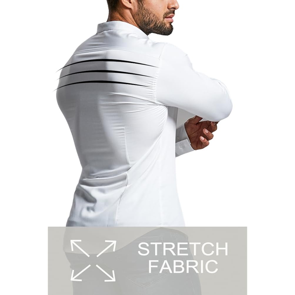 Men’S Muscle Fit Dress Shirts Athletic Slim Fit Long Sleeve Stretch Casual Button Down Shirt