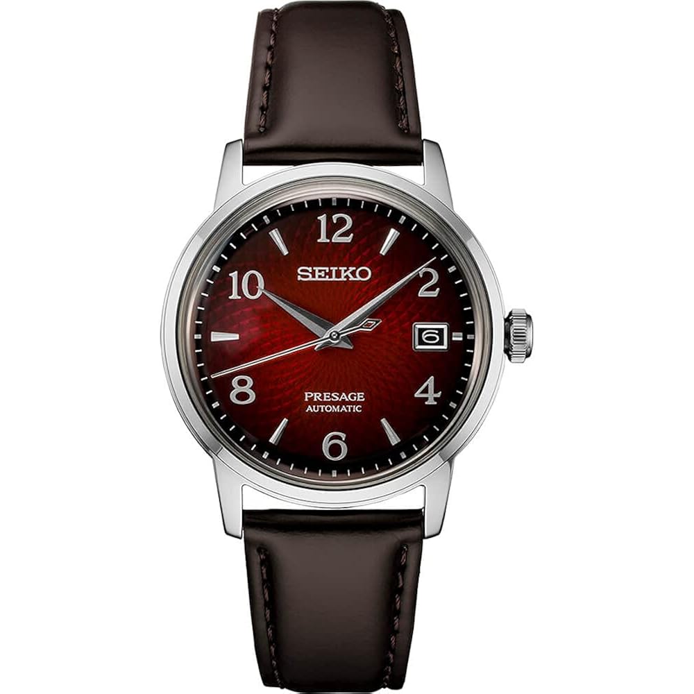 Seiko Automatic Watch For Men - Presage Cocktail Time - Patterned With Golden Numerals And Date Calendar, 50M Water-Resistant