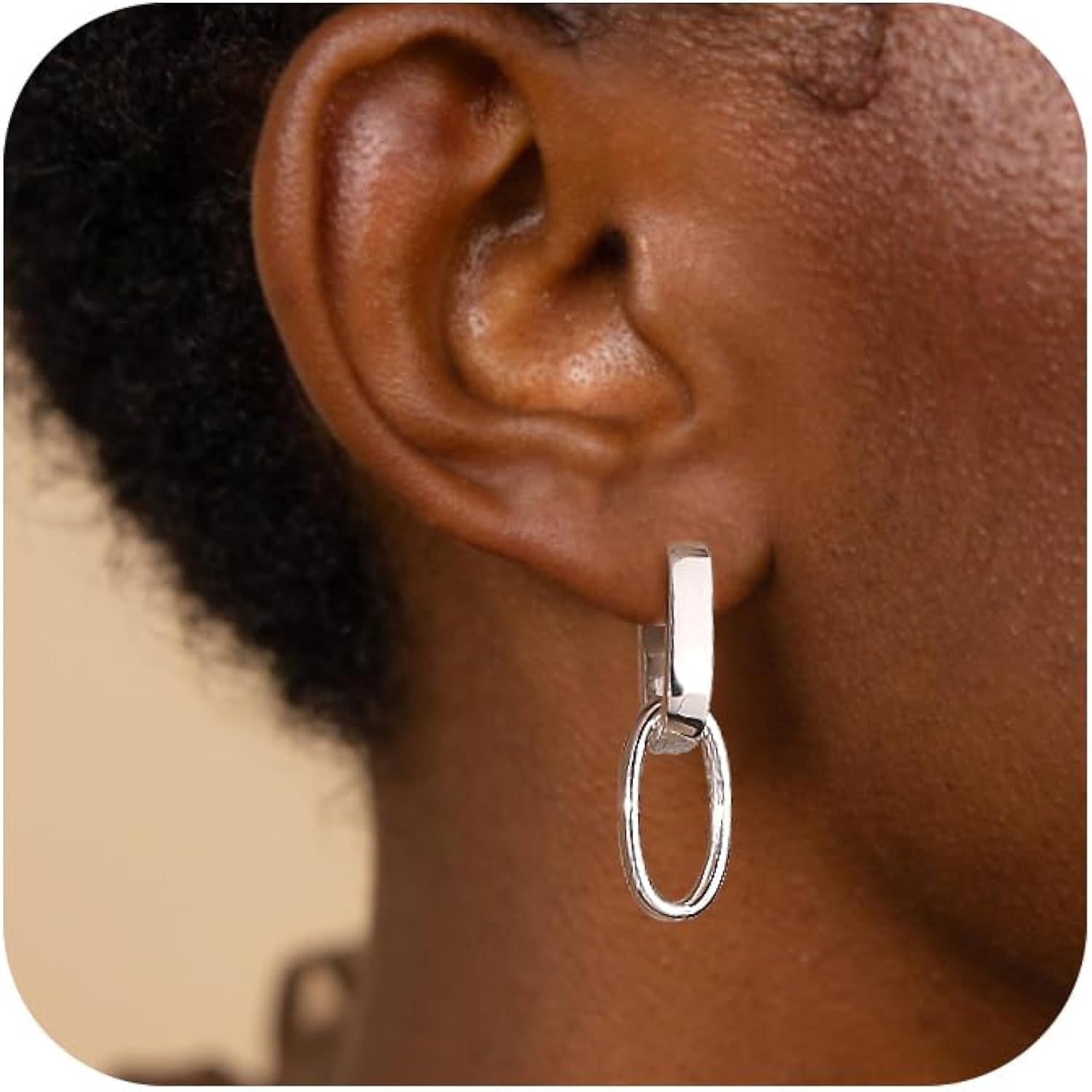 14K Gold Plated 925 Sterling Silver Dangle Earrings For Women Drop Earrings Small Sterling Silver Earrings Square Huggie Paperclip Dangly Hoop Silver Hoops Earrings Jewelry