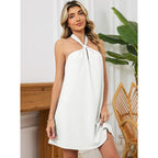 Ihot Women'S Halter Neck Mini Dress Sleeveless Boho Flowy A-Line Beach Vacation Sundress