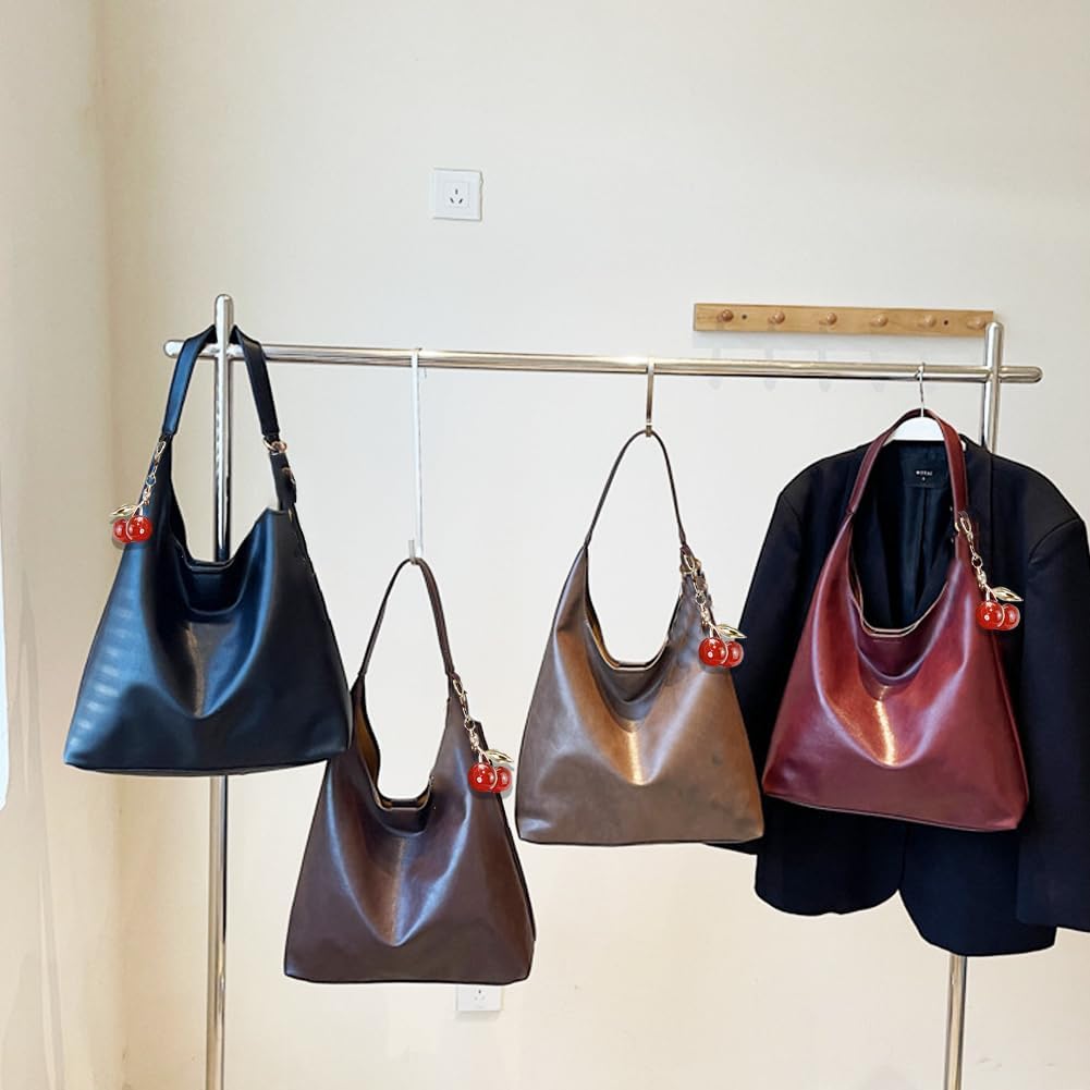 Vegan Hobo Bag Cherry Leather Shoulder Purse Slouchy Designer Crossbody Bag For Women Retro Tote Handbag