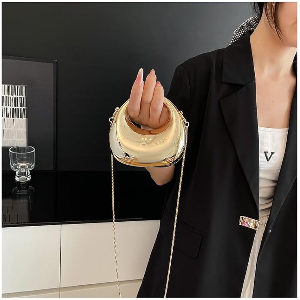 Acrylic Silver Moon Clutch Handbag With Chain | Luxury