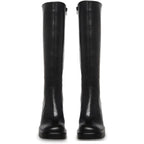 Black Leather Boots Platform Boots For Women Fashion Square Toe Chunky Block Heeled Boots Side Zip