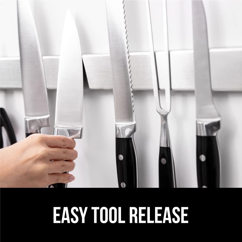 Gorilla Grip 304 Stainless Steel Heavy Duty Magnetic Knife Holder, Secure Wall Mounted Bar For Knives, Tools, Holds Up To 6 Lbs, Kitchen Organizer, 10 Inch Strip, Easy Installation, Screws Included