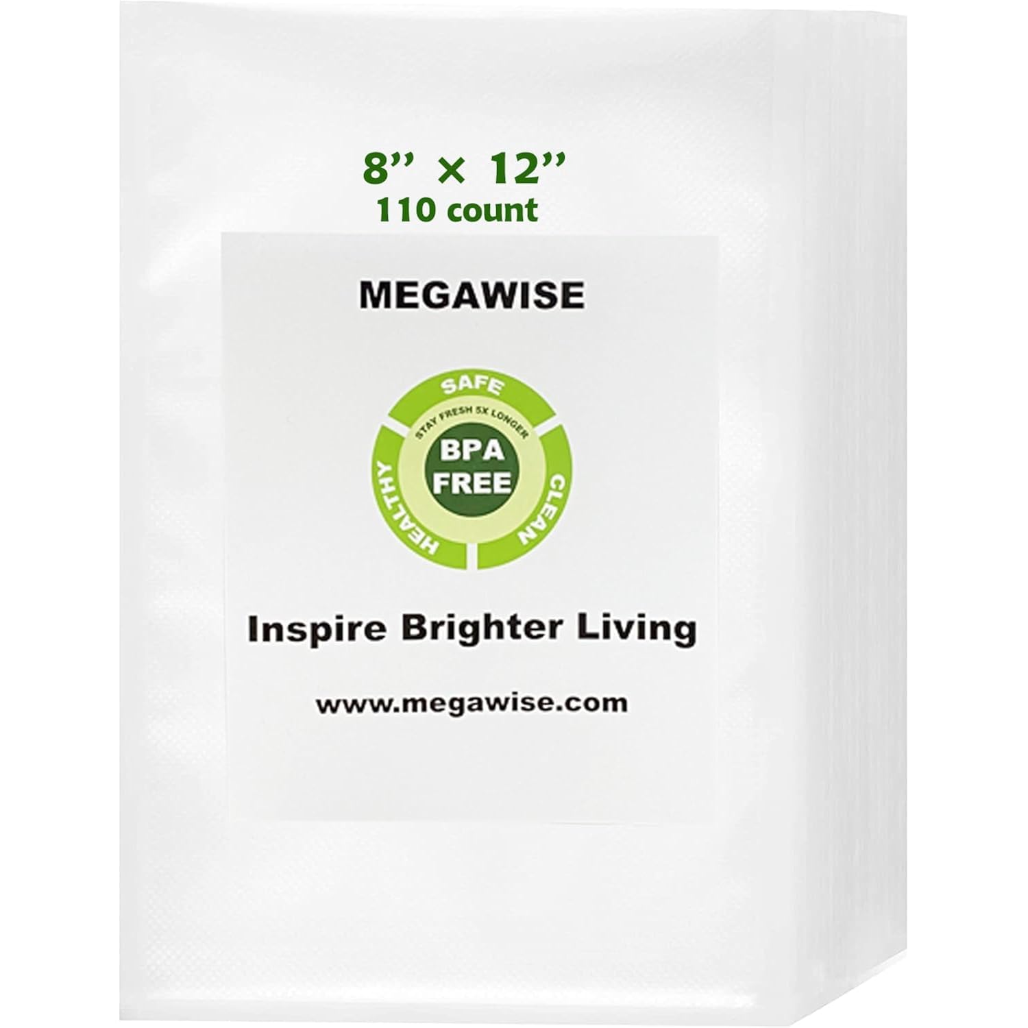 MEGAWISE Vacuum Sealer Bags (8''x 12''-110pcs) for Food Freshness Preservation, BPA Free Vacuum Storage Bags for Food or Sous Vide, Seal a Meal,Double-Sided Texture, Double Lock Freshness (110 count)