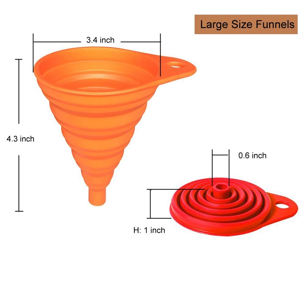 Kongnai Kitchen Funnel Set 4 Pack, Small And Large, Kitchen Gadgets Accessories Foldable Silicone Collapsible Funnels For Filling Water Bottle Liquid Transfer Food Grade
