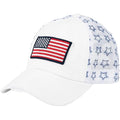 C.C Women's Criss-Cross Ponytail Baseball Cap – Embroidered Cotton Front, American Flag Mesh Back, Adjustable Velcro Flag-white