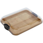 Farberware Bamboo Cutting Board With Clear Locking Lid, 11X14 Inch Charcuterie Board With Handles - Reversible Serving Board For Cheese, Meats, Snacks And More