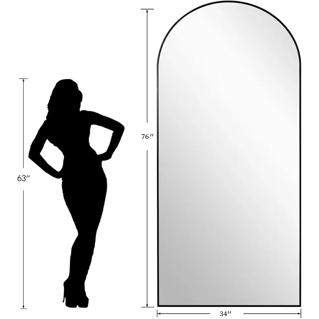 Dewfig Arched Full Length Mirror, 76"x34" Large Floor Mirror, Full Body Mirrors for Leaning or Hanging, Standing Mirrors for Bedroom, Living Room,Dressing Room, Aluminum Alloy Frame, Black