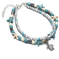 Softones Blue Starfish Turtle Anklet Multilayer Charm Beads Sea Handmade Boho Anklet Foot Jewelry for Women